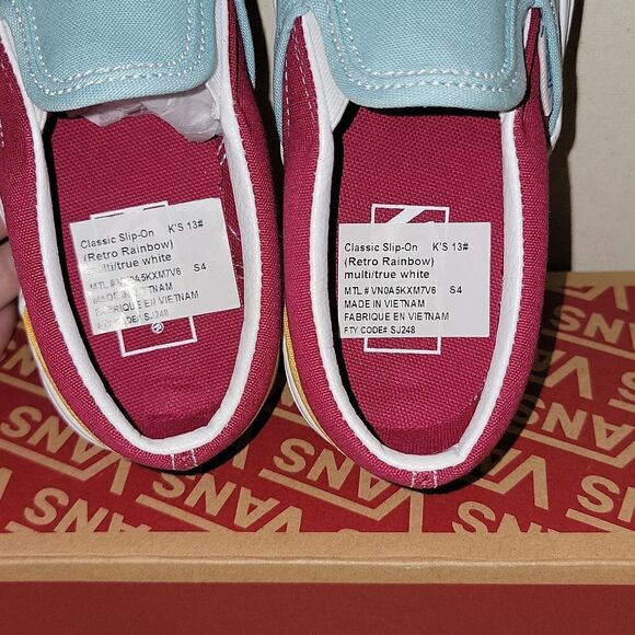 Vans Classic Slip On Retro Rainbow Multi / True White Sneaker Shoes Size 13 - Picture 9 of 10